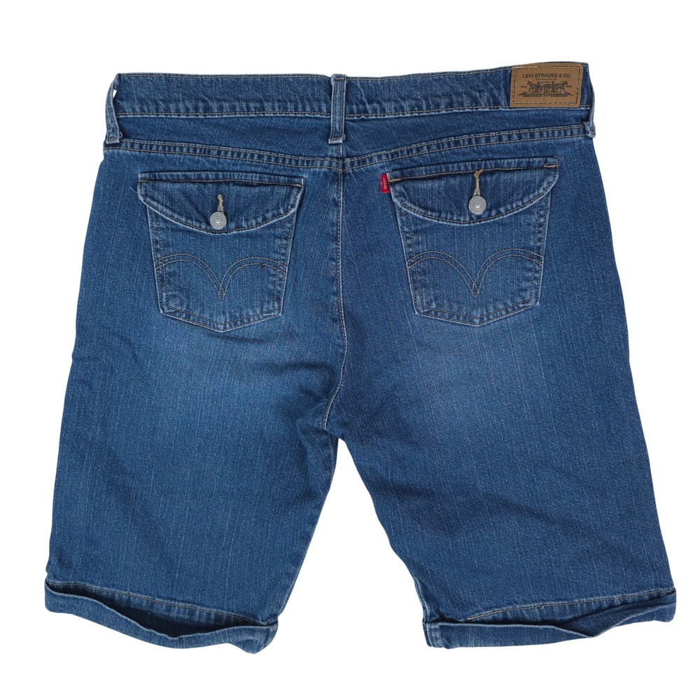 Vintage Levis 515 Denim Shorts Women 16 Blue Stretch Cuffed Flap Pocket Bermuda